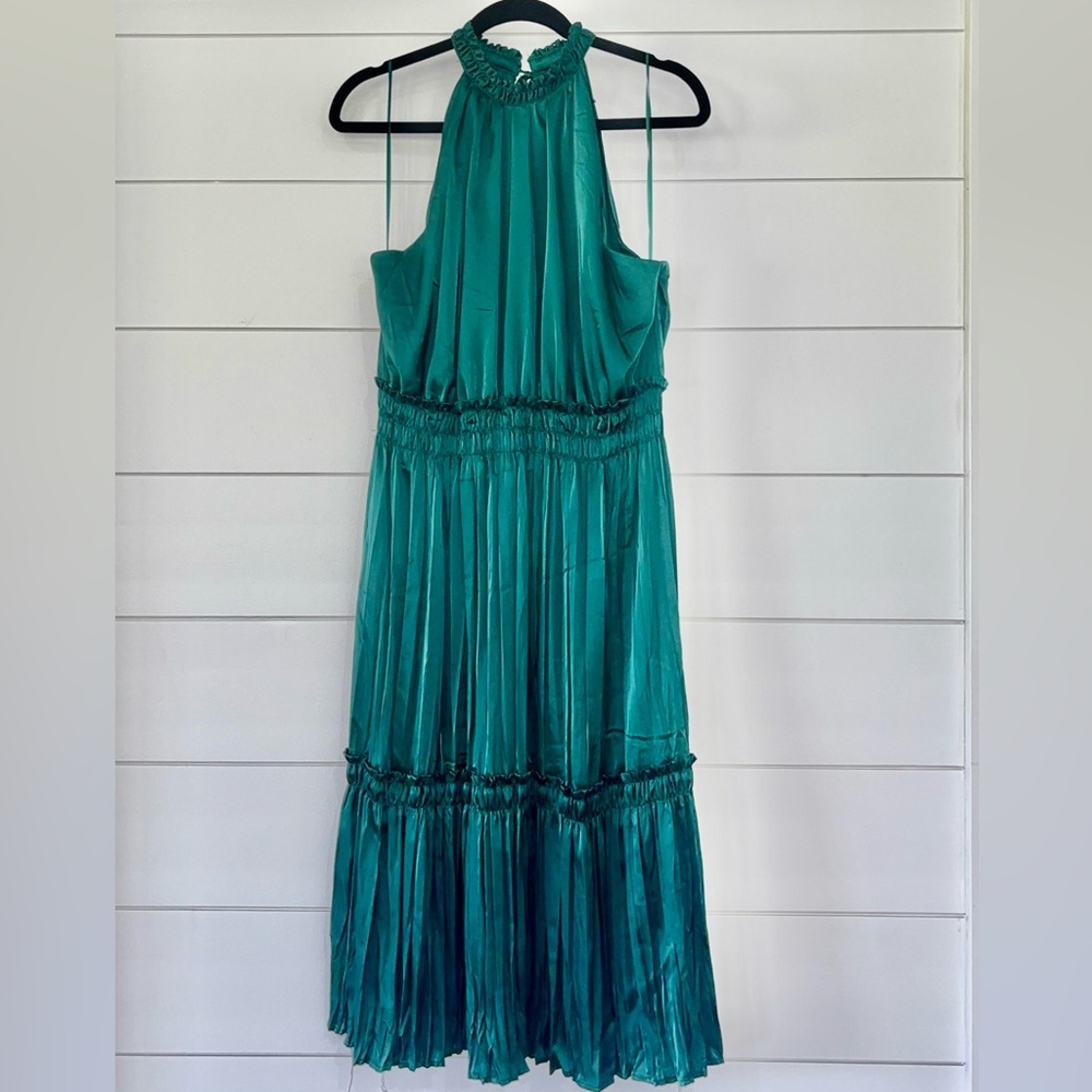 Nicole Miller Green Silky Tiered Dress NWT
